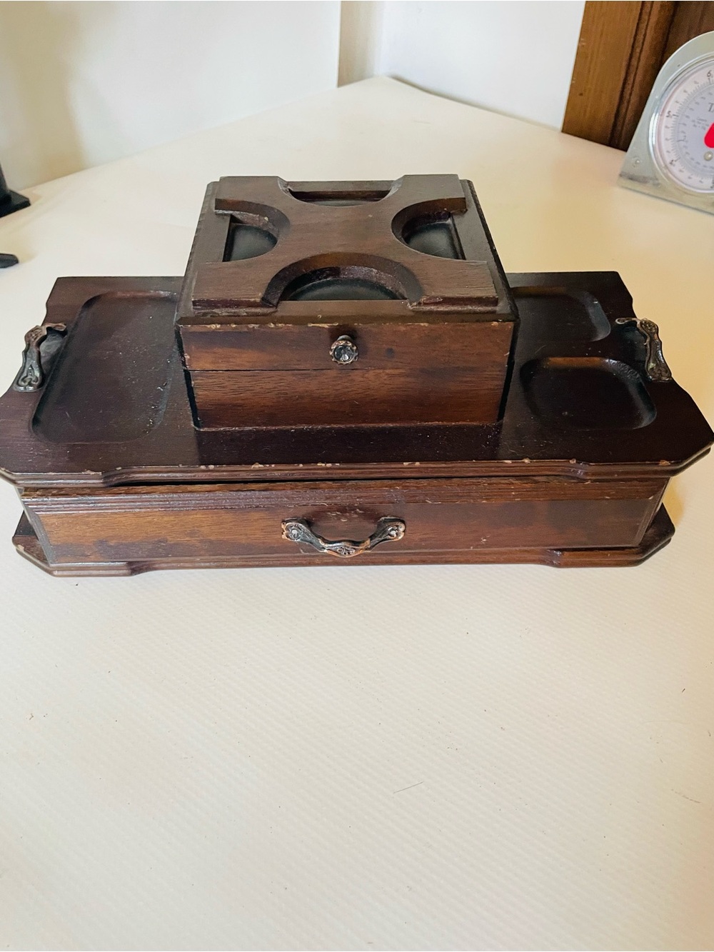 Vintage Wooden Mens Dresser Valet Organizer From London Leather